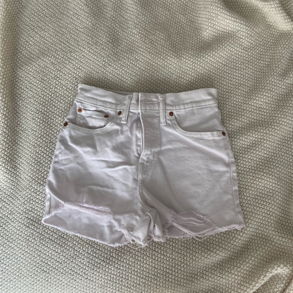 Levi’s High Waisted White Distressed Shorts